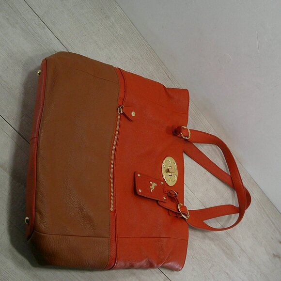 Emma Fox Large Leather Orange & Brown Color block gold tone Hardware Purse Bag - Picture 15 of 15